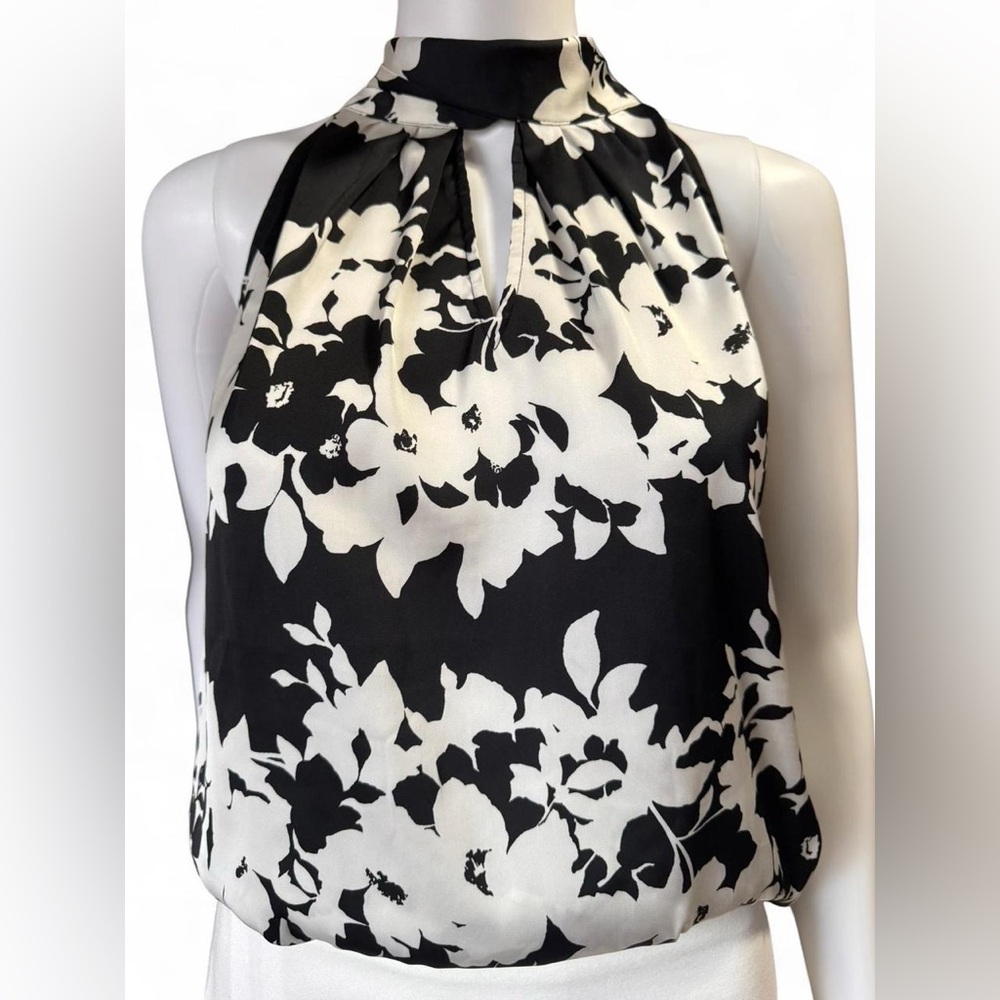 White House Black Market Black and White Floral Halter Camisole